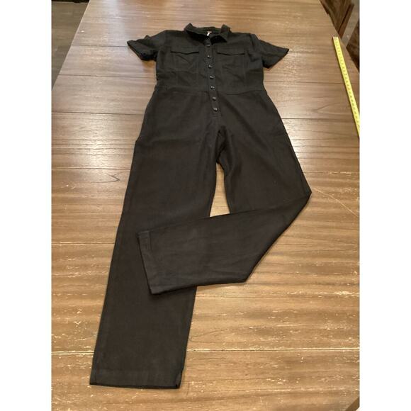 YFB Young Fabulous & Broke Short Sleeve Button Down Chest Pocket Black Jumpsuit - Picture 13 of 16